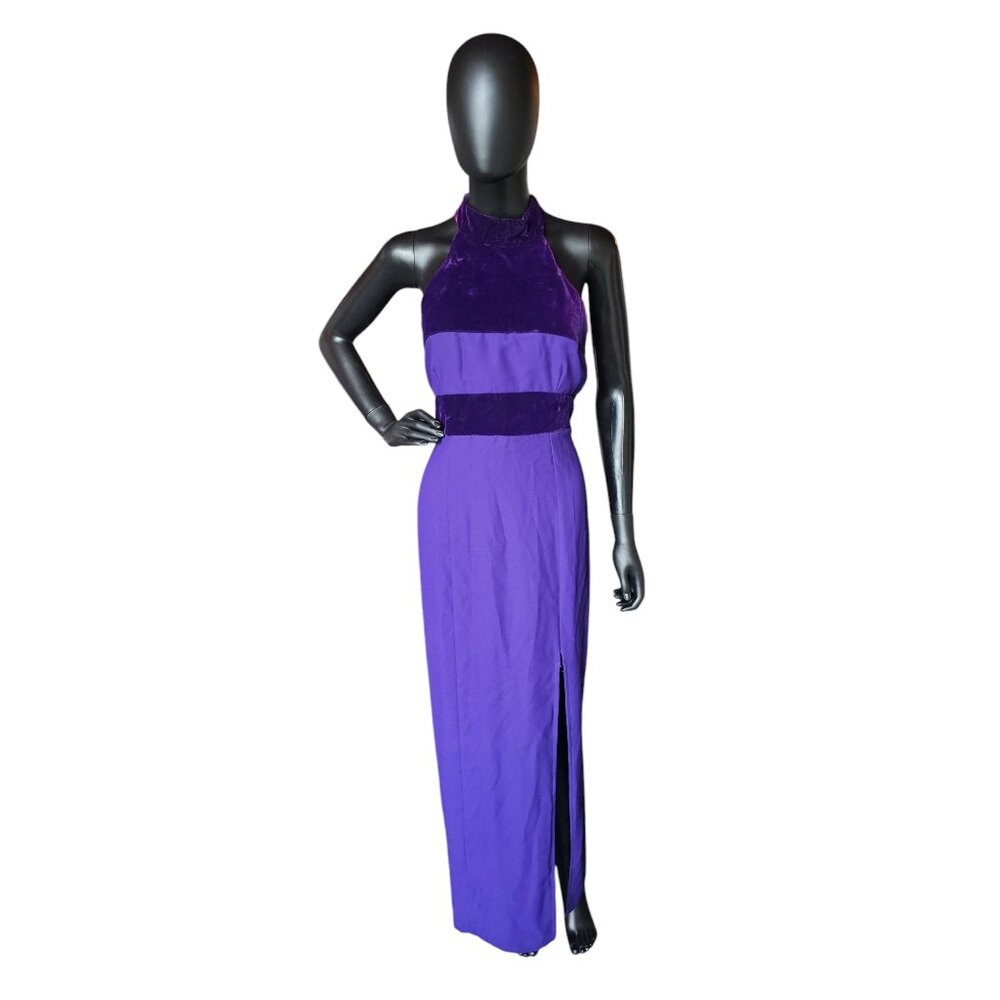 Vintage Purple Velvet/Crepe Halter Sheath - Onyx Nites - Picture 2 of 6